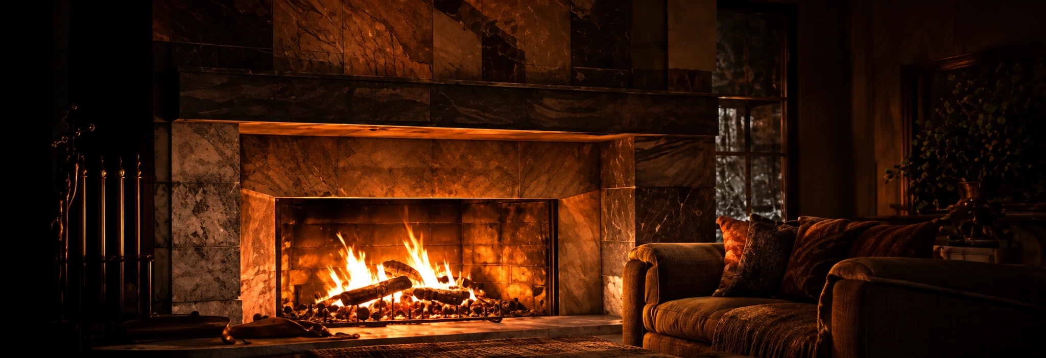 Warm fireplace interior