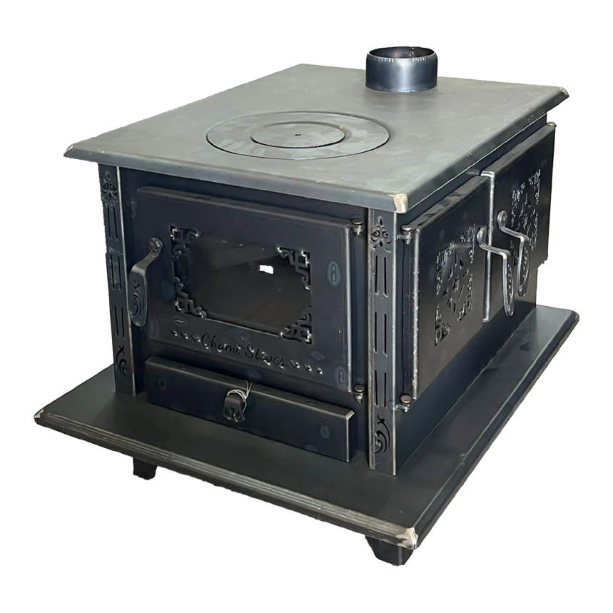 Large Glass-Front Wood Stove with Oven — 4 mm Top WS014