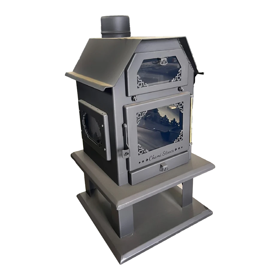 Small 3-Sided Gable Wood Stove with Oven WS026